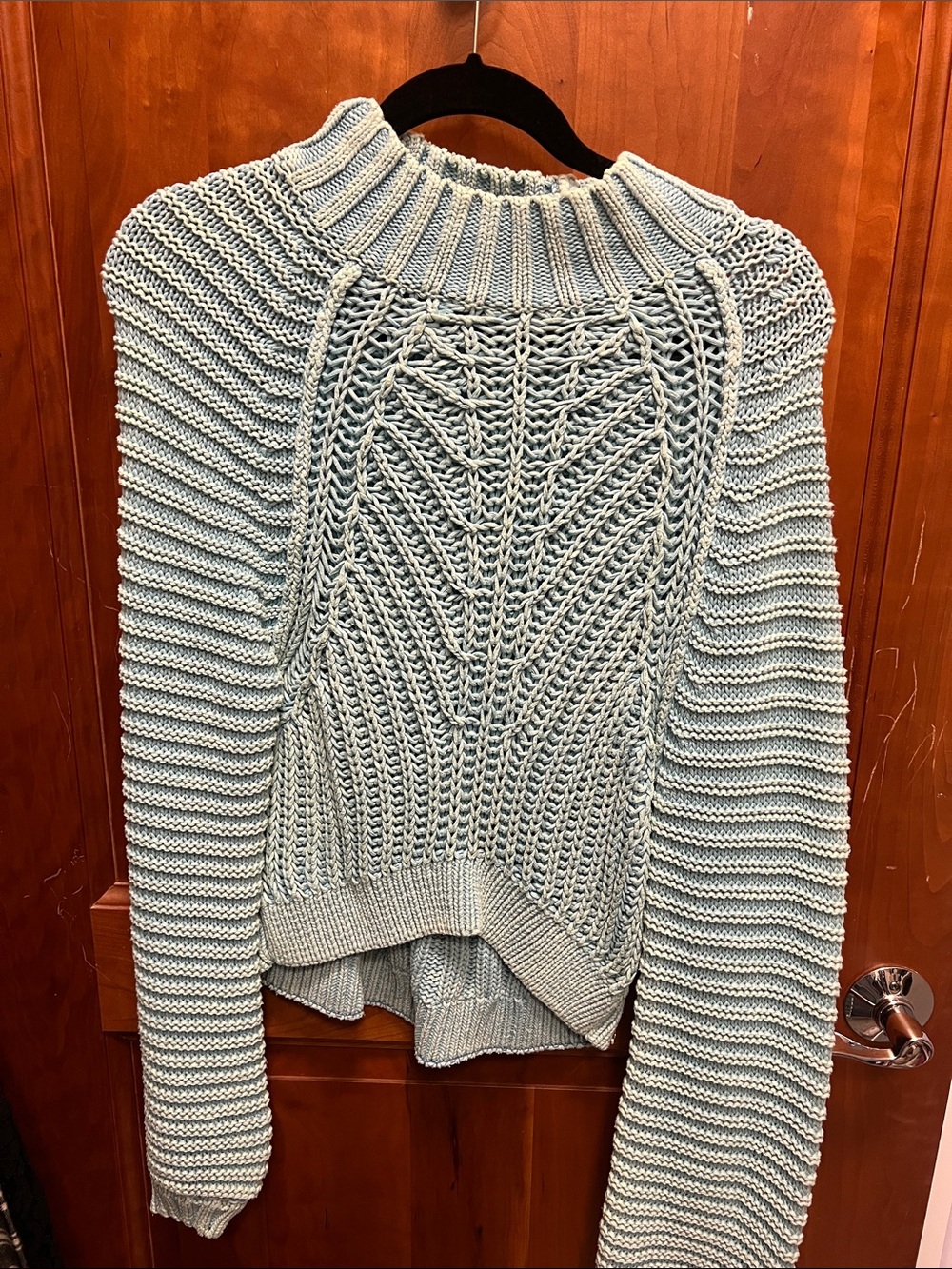 Free People Chunky Cable Knit Mock Neck Sweater - Light Sage